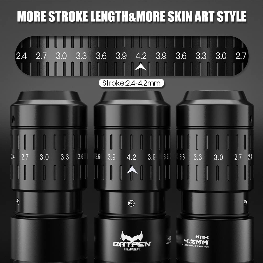 Dragonhawk Fold Tattoo Pen Machine 2.4mm-4.2mm 7 Strokes Length Professional Cartridges Gun Custom Motor for All Tattoo Styles Q850 (Black) 4