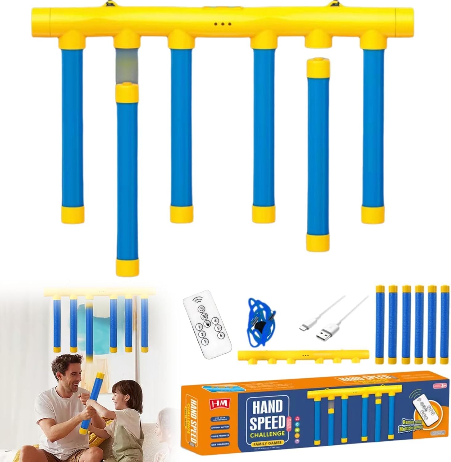 Falling Sticks Catching Game for Adults - Reaction Training and Sensory Toy With 3 Adjustable Speeds - Drop Catch Win Reflex Challenge (Yellow)