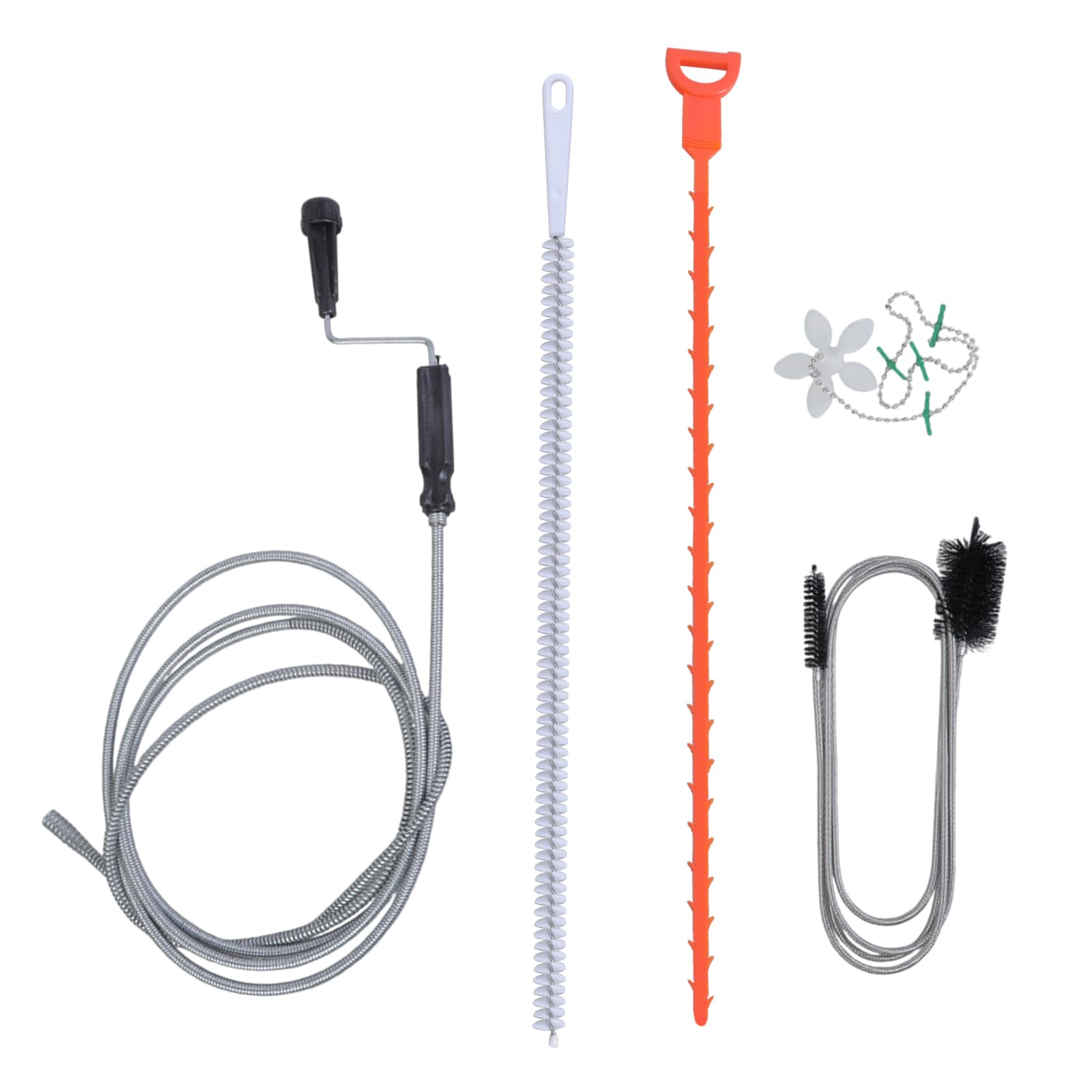 Kalttoy 5Pcs Pipe Plumbing Cleaning Set 118 Inch Spirals 61 Inch Brush 19.7 Snake Suitable For Kitchen And Bathroom Drains Pipe Unclogging
