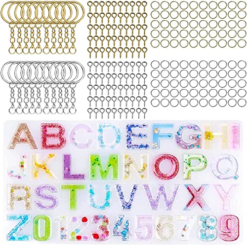 HBYMYDA 221 Piezas Molde Silicona Resina Letras Números Silicona Resina Moldes Alfabeto Moldes de Resina Epoxi para Hacer Colgante Llavero Número de Casa Manualidades Bricolaje Cover