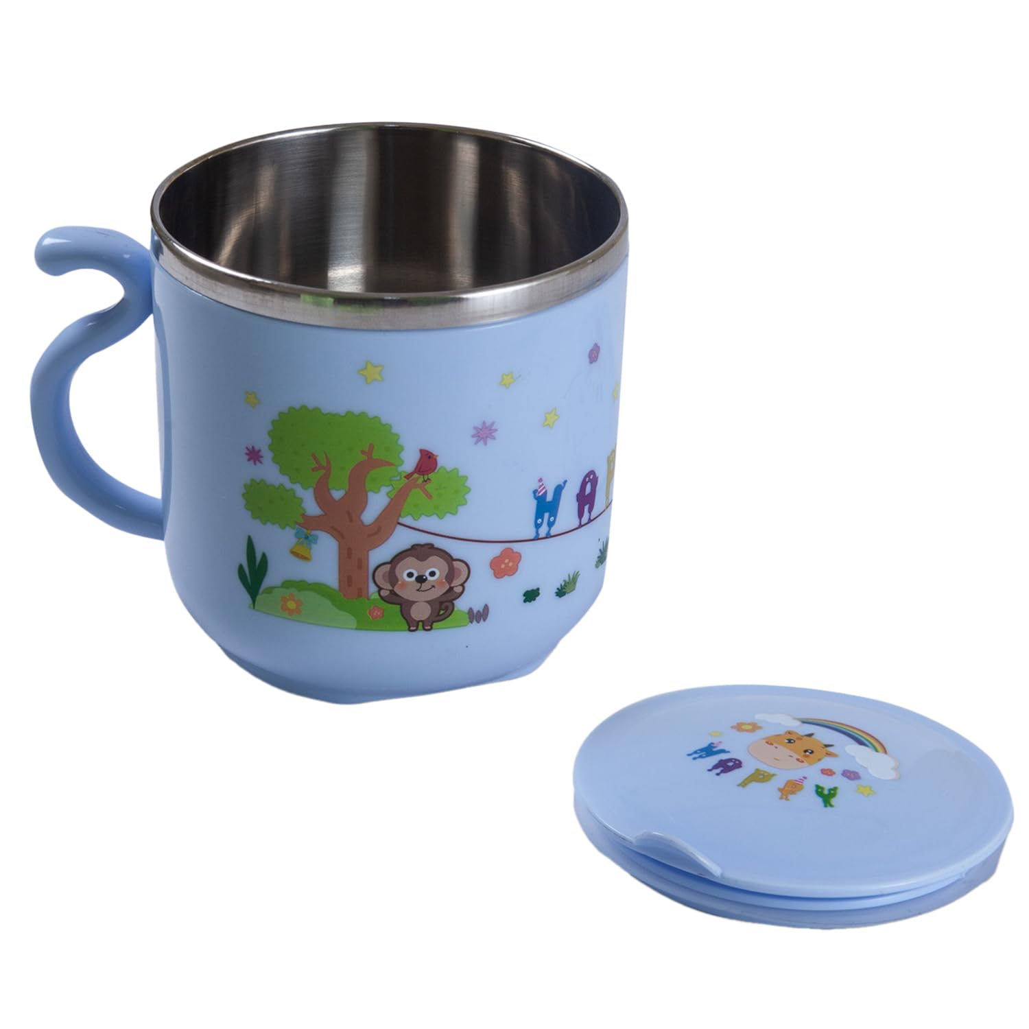 BabyMoo Milk Mug for Kids, Cartoon Design BPA Free Mug with Lid for Kids, Stainless Steel Cup/Mug for Kids & Toddlers, Double Wall Vacuum Insulated Cup - 270 ML (Blue)-image-11