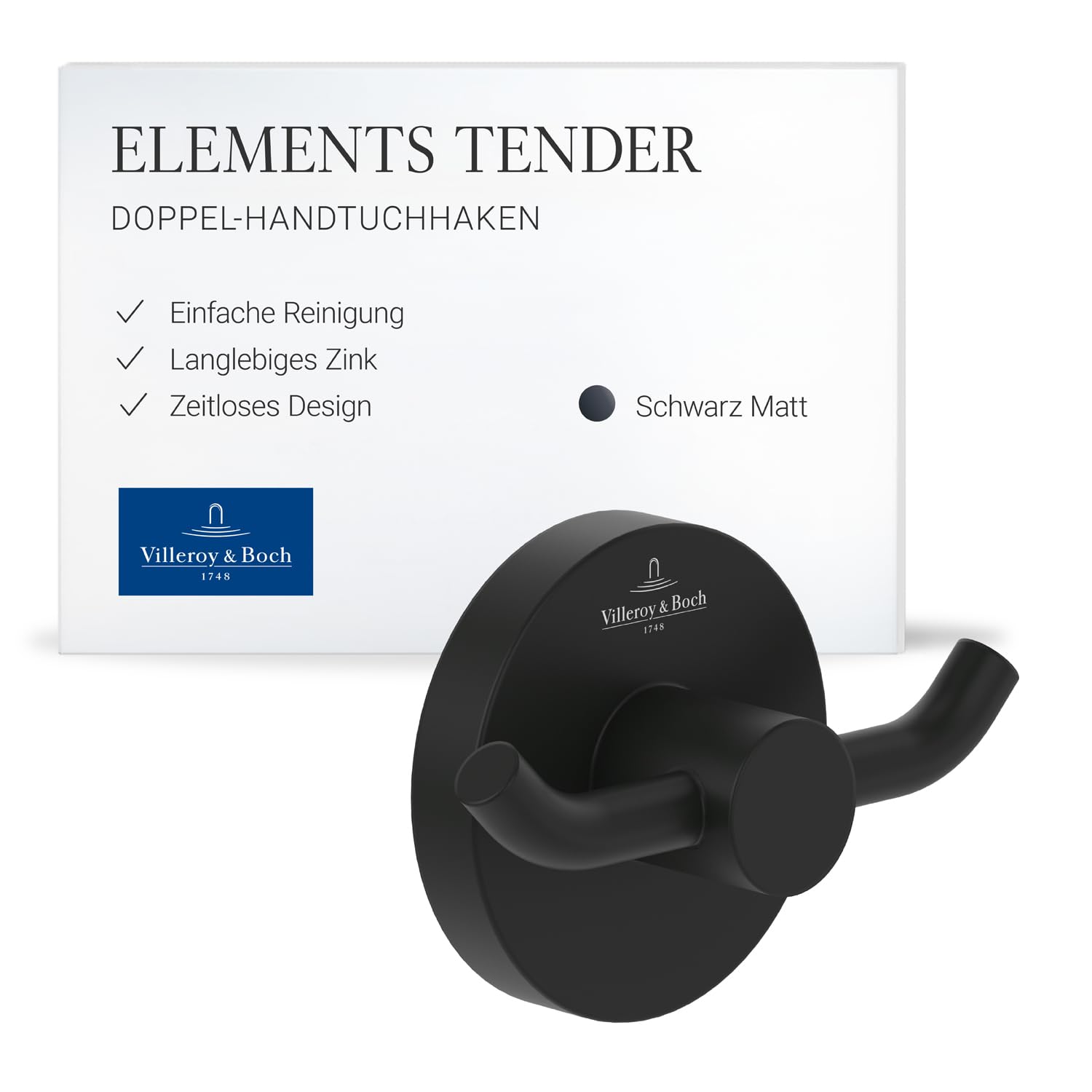 Villeroy & Boch Elements Tender Doppel-Handtuchhaken, rund – Schwarz Matt