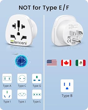 LENCENT World to US Plug Adapter, [2 Packs] European EU Europe/UK/Australia