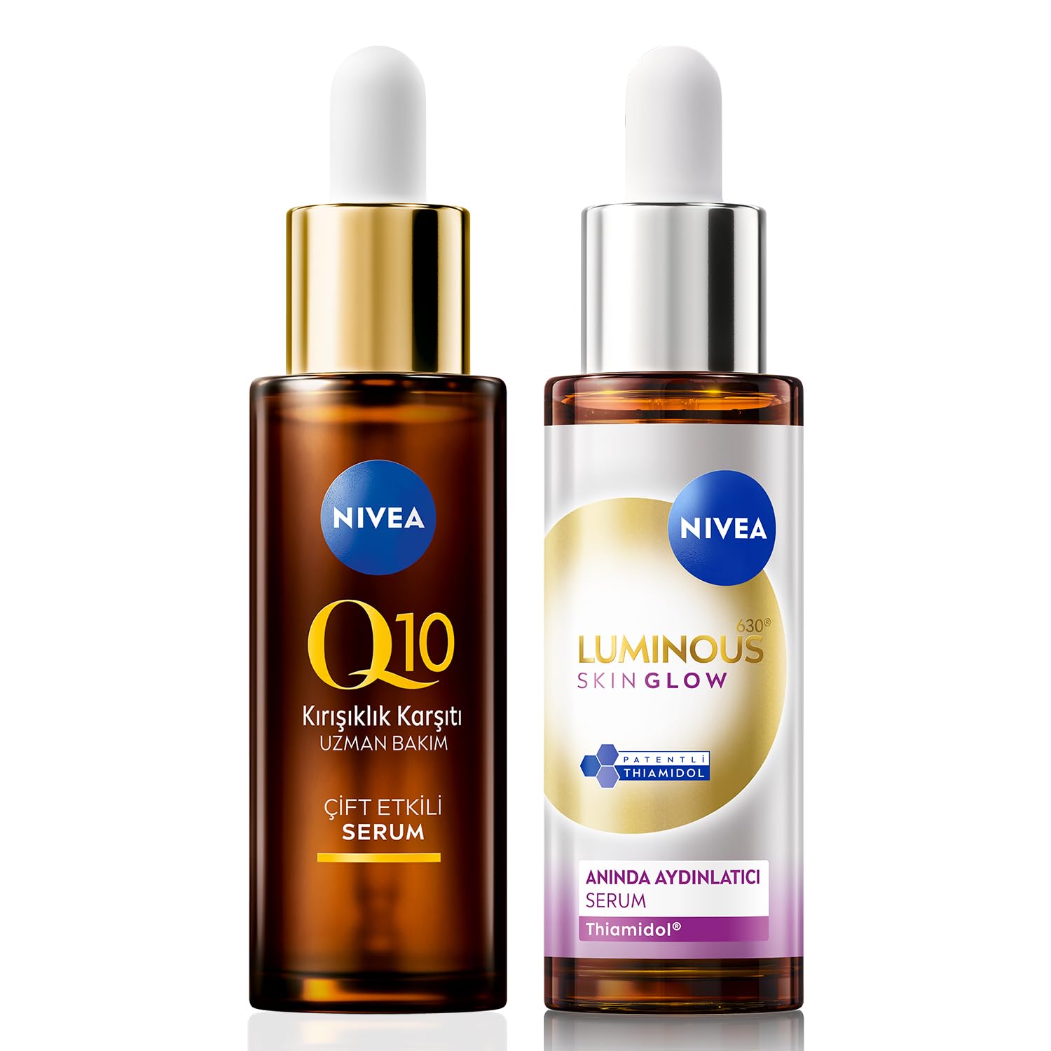 Nivea Luminous630 Skin Glow Anında Aydınlatıcı Cilt Bakım Serumu 30ml ve Q10 Kırışıklık Karşıtı Serum 30ml