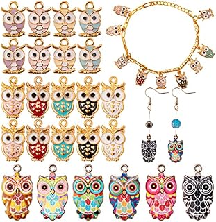 COGCHARGER 30 Pcs Owl Enamel Charms Pendants Colorful Owl Charms Pendant for Jewelry Necklace Earring Keychain Making Crafts