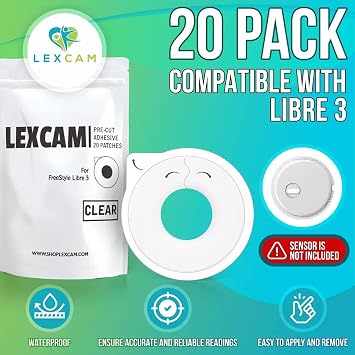Libre 3 Sensor Covers, Clear, Waterproof, 20 Pack, Strong Hold 15-20 Day