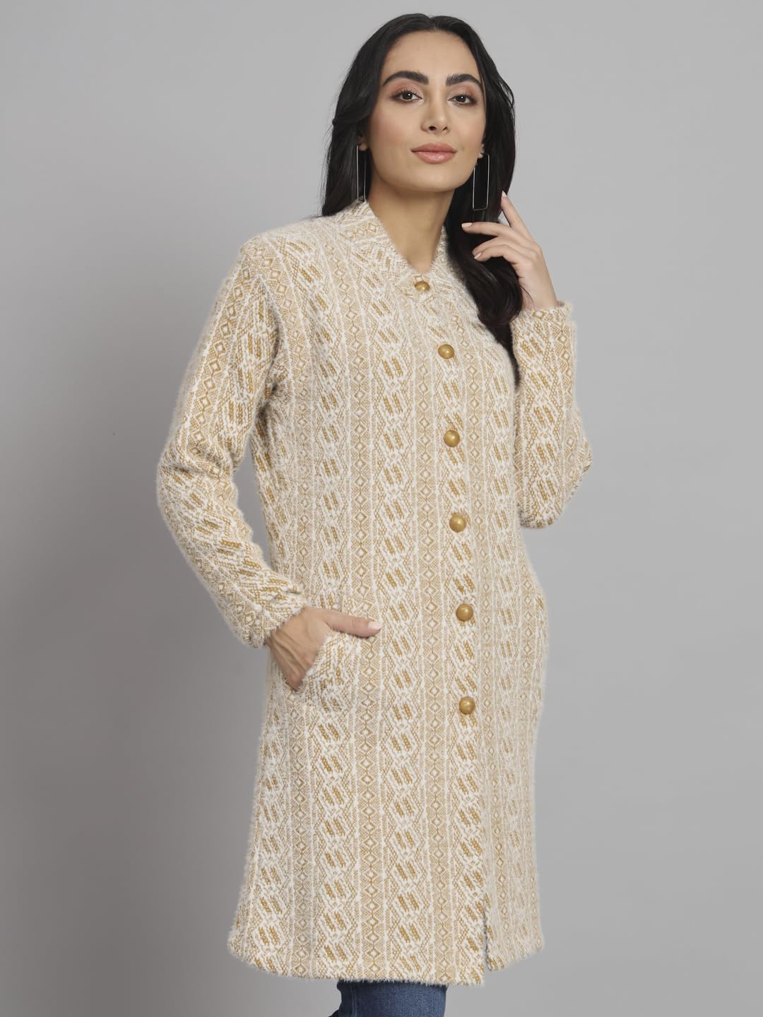 eWools Women's winterwear Woolen Long Coat Cardigan (Camel, 2XL) - Image 3 thumbnail