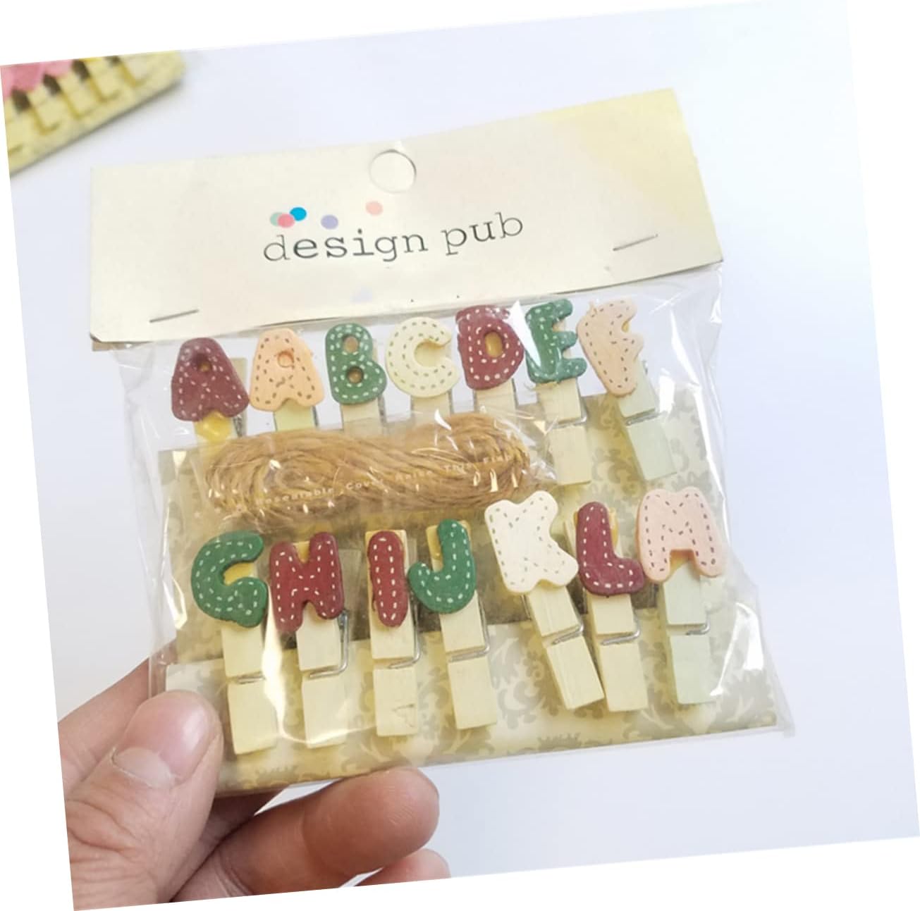 Natural Wood Photo Paper Clothespins 140pcs Mini Clothespin Twine Wooden Alphabet Clips for Bulletin Board