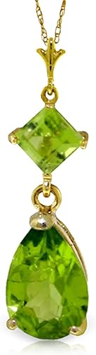 Galaxy Gold GG Collar de oro macizo de 2 quilates de 14 quilates con colgante de gota de peridoto natural