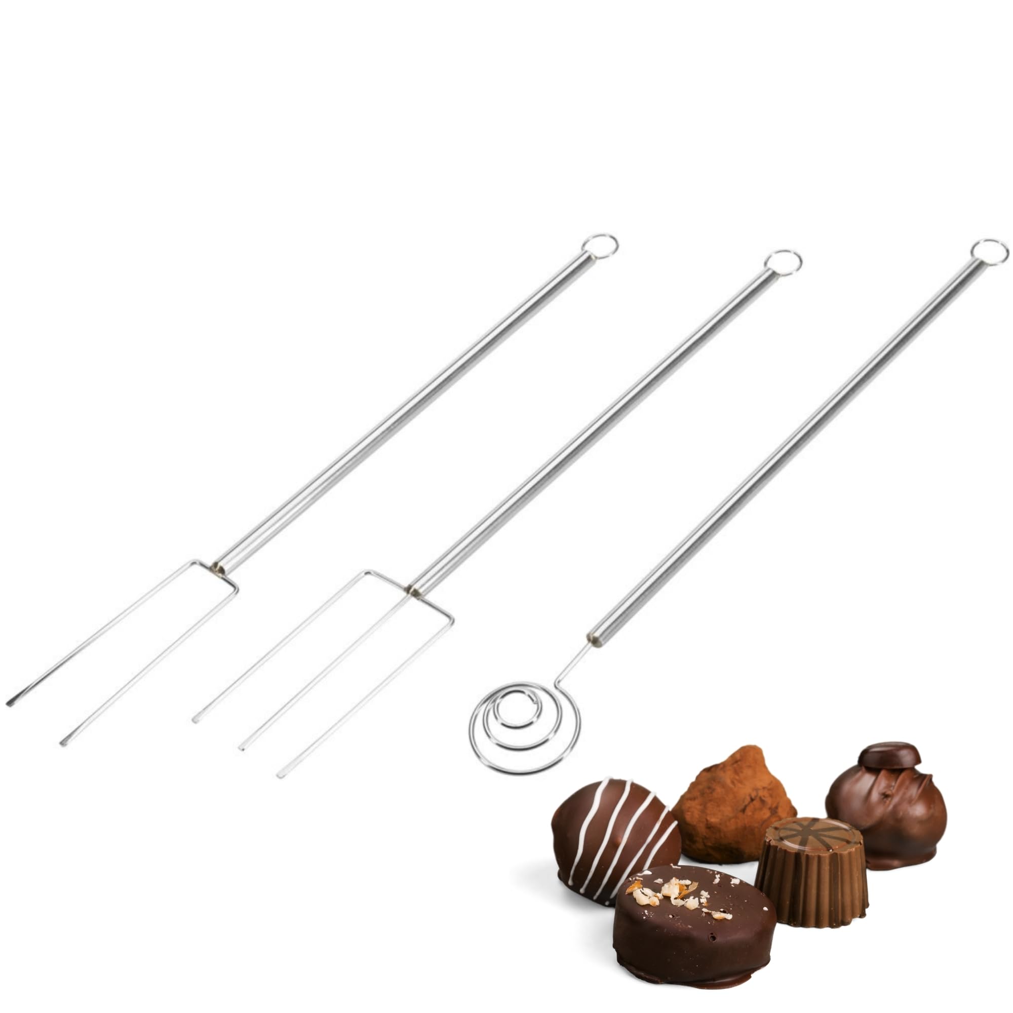 Westmark Schokoladentauchgabel-Set, 3-tlg. – Pralinenbesteck für DIY Schokoladen-Pralinen, Spiralgabel und 2 Gabeln zum Aufnehmen, Festhalten und Ablegen – Edelstahl, Stahl