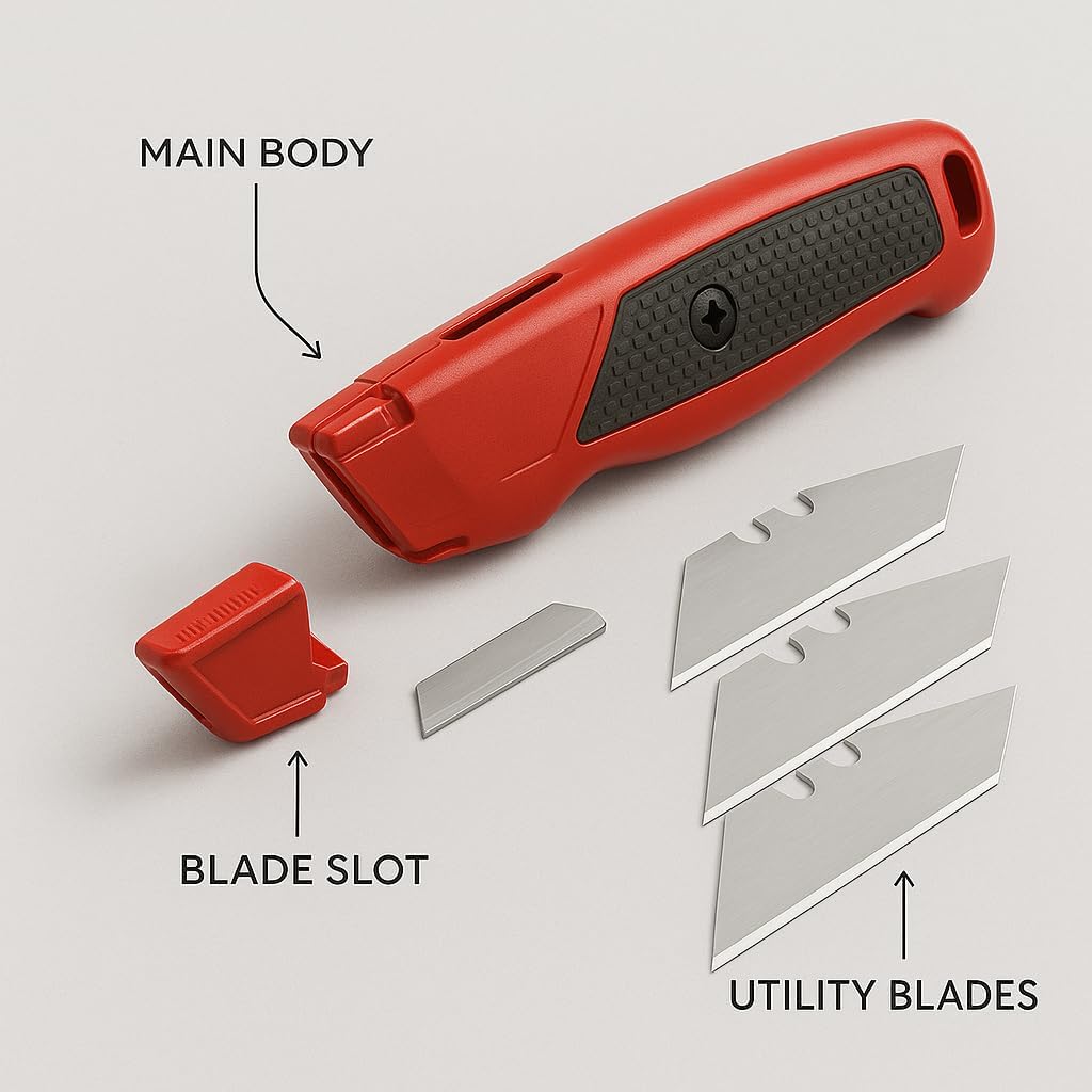 BROTHER'S PLASTIC Retractable Utility Knife with 5 Extra Blades | Adjustable Slide Design for Crafting, Packing, and Everyday Cutting Tasks | Compact and Practical Tool