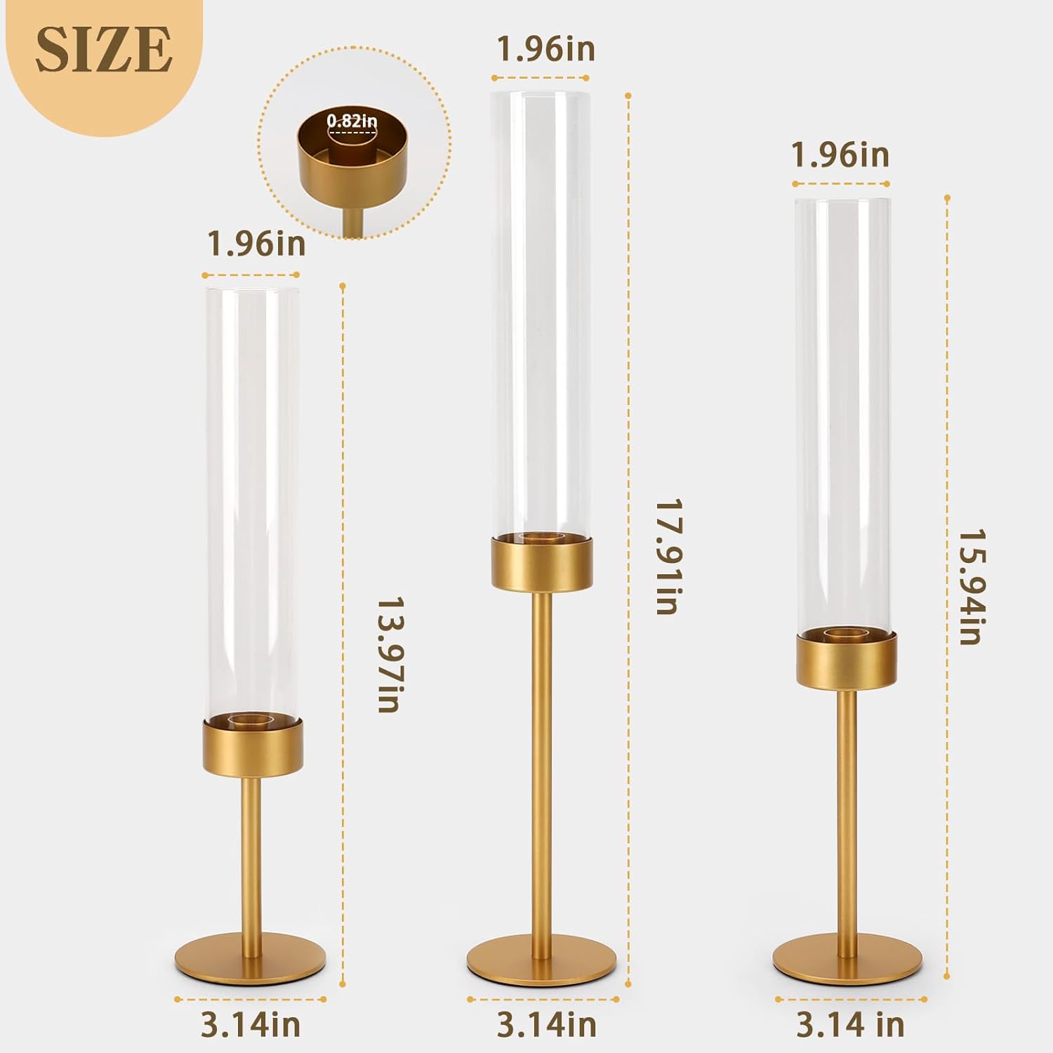 Glass Hurricane Candle Holders Set of 18-Gold Metal Base Taper Candle Stick Holders for CandlesticksHolder Decor, Elegant Dining Table Centerpiece for Wedding, Christmas & Home Decor - Image 3