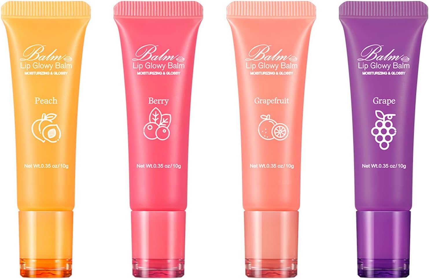 4 Pcs Lip Glowy Balm, Moisturizing With Vitamin E, Reduces Lip Lines, Enhances Color, Sleeping Mask, Glow Oil, Long Lasting Repairing, Smooth & Naturally Glossy Lips