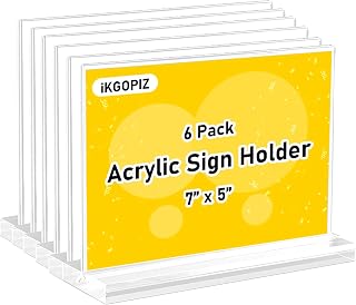 6 Pack Acrylic Sign Holder,7x5 inch T-Shaped Desktop Display Stand, Sign Holder,Menu ad Frame. Suitable for Restaurants, Promotions, Photo Frames, Events, Meetings