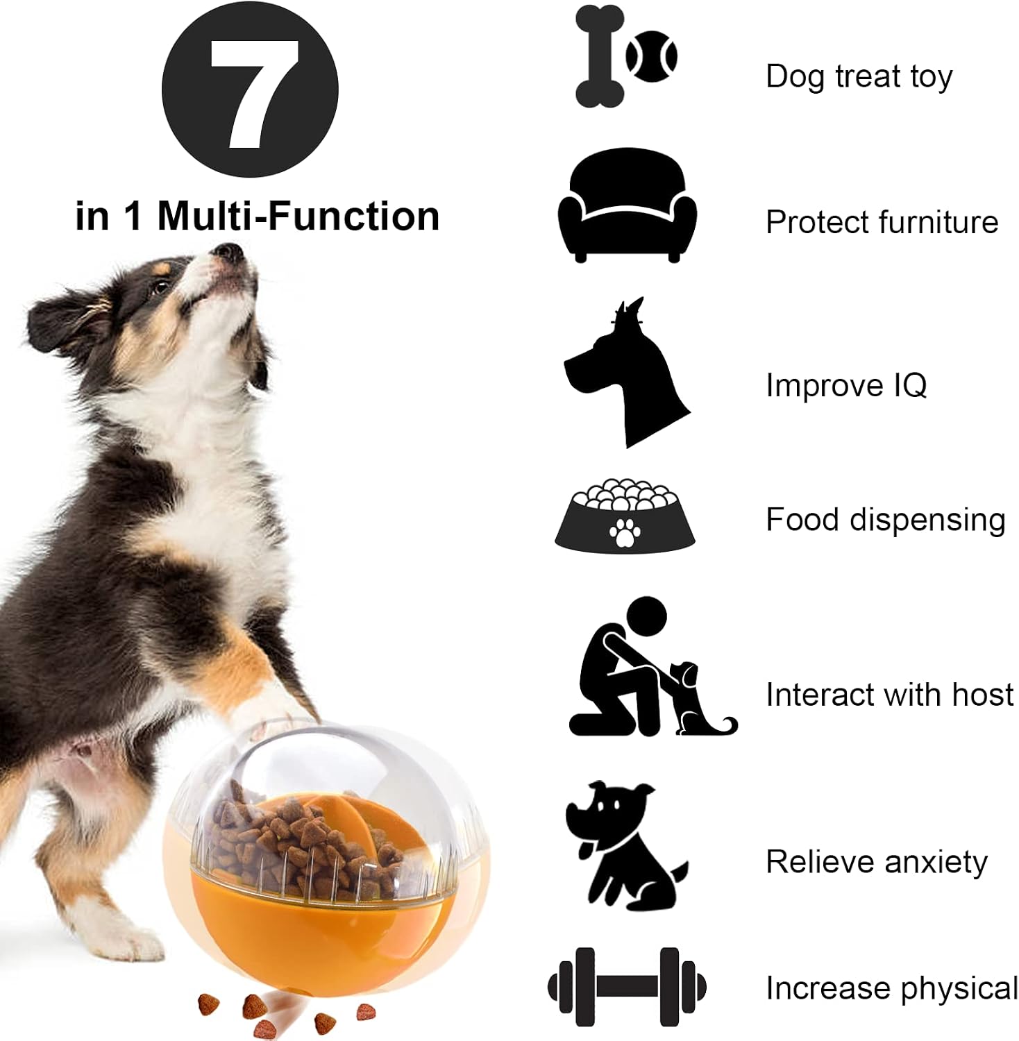 Dog Treat Ball, Adjustable Dispensing Interactive Toys, Squeaky Puppy Puzzle Toy for Boredom Slow Feeder (Orange)