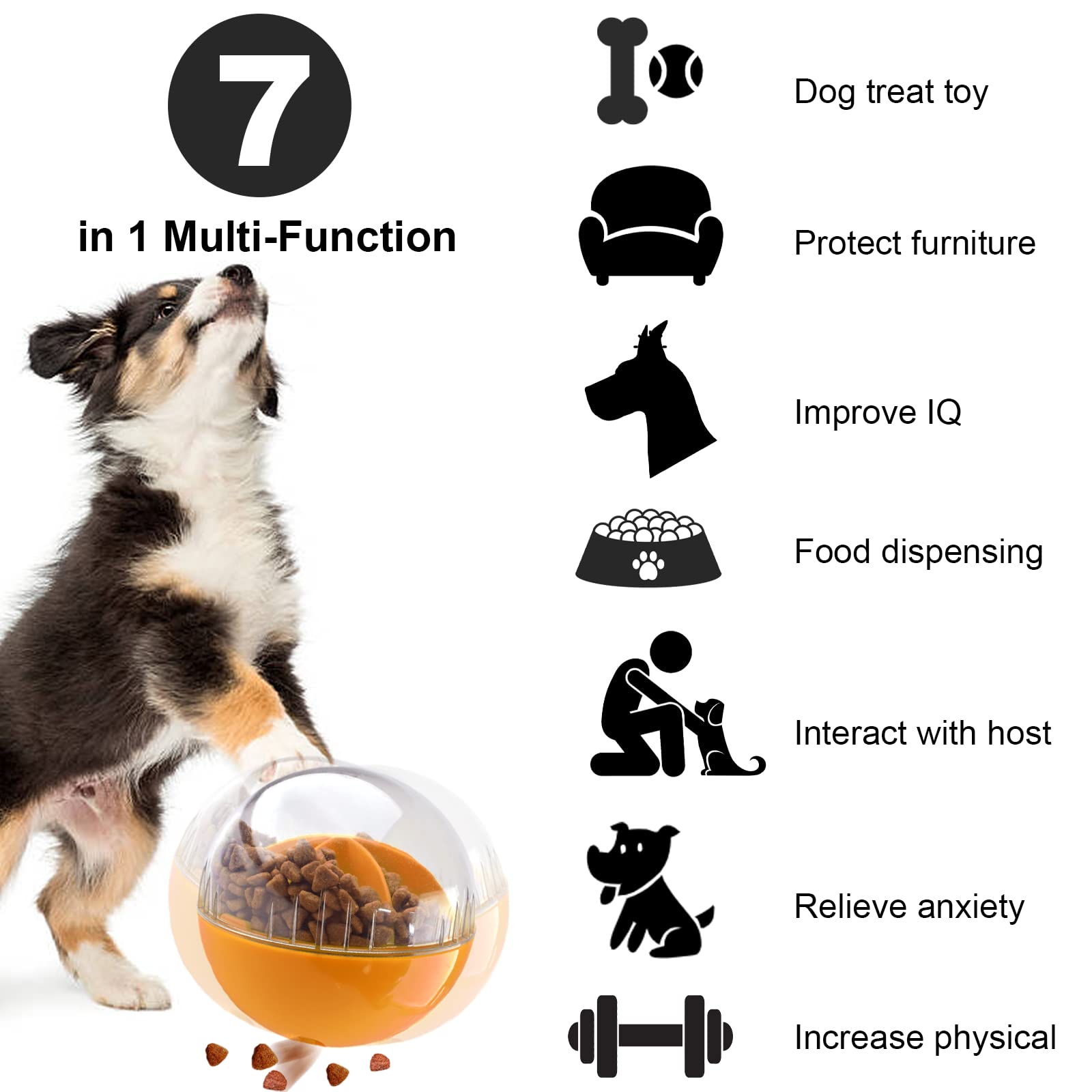 Cdycam Dog Treat Ball Treat Dispensing Interactive Toys for Dogs Squeaky Dog Puzzle Toy for Boredom Slow Feeder (Orange) - Image 3