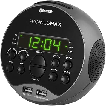 HANNLOMAX HX-129CR Alarm Clock Radio, Bluetooth, USB Charger/MP3 Grey