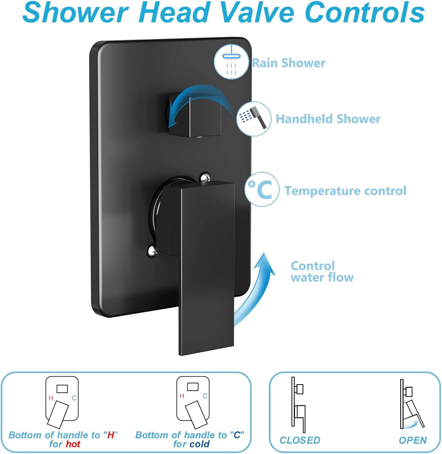 Rainfall Shower System Matte Black with High Pressure 8 inch Shower Head Hand Held Shower Head Bathroom Luxury Rain Mixer Shower Complete Combo Set Wall Mounted (Valve Included)