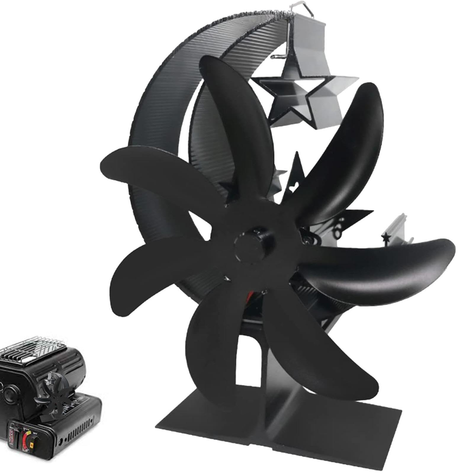 Ventilador de estufa de leña, 7 ventiladores de estufa no eléctricos, ventilador de estufa para leña, ventiladores de quemador de madera de doble cabeza, ventilador de quemador de leña para estufa de