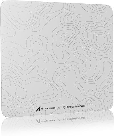 ATTACK SHARK CM05 Glass Gaming Mouse Pad 17.7x15.7 inches - Nano-Textured Surface & 9H Hardness, Anti-Slip PU Base for FPS/MOBA, Compatible with High-DPI Gaming Mice - White Contour