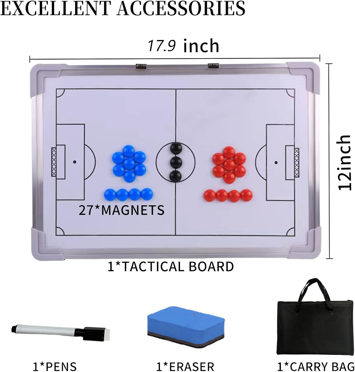 Magnetic Soccer Football Coach Board，Portable Clipboard Tactical Magnetic Board Kit W/Marker Pieces,Pen, Eraser, Storage Bag