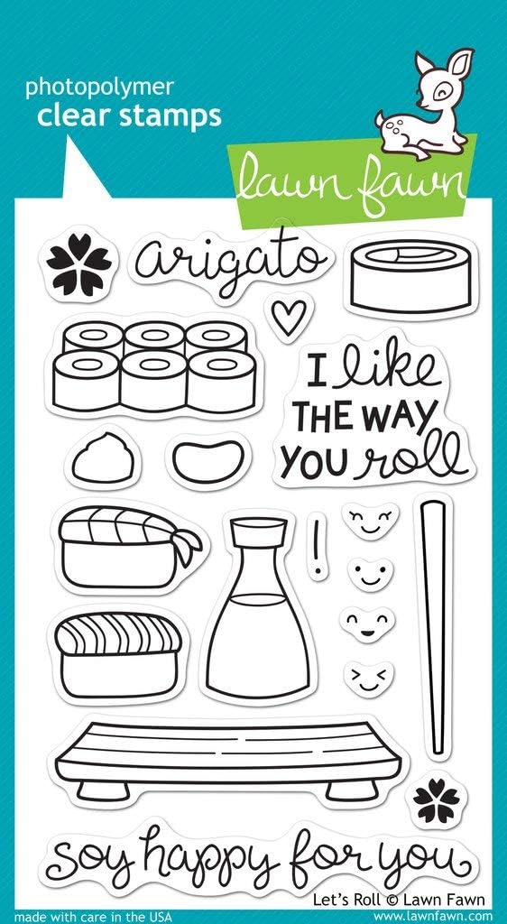 Lawn Fawn Let's Roll Sushi-Themed Clear Stamps and Dies - 2 Item Custom Bundle