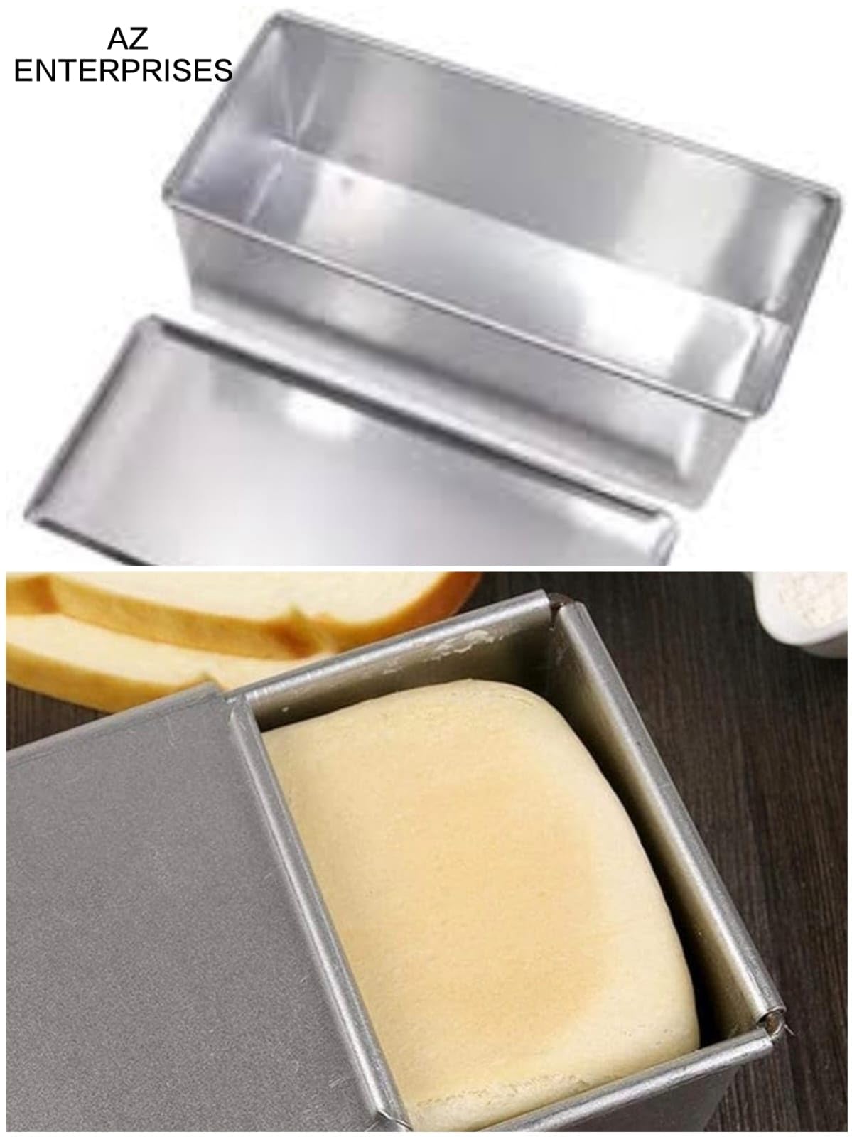 AZ Enterprises Professional Iron Sandwich Bread Mould (500 Gram)(Medium Size) /Pan/Tin Box with Cover for Baking Small, Silver (Pack of 2). 2