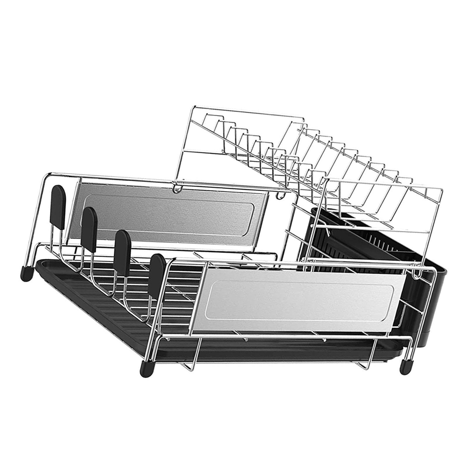 Escurridor de Platos Soporte para Vajilla Estante Portacubiertos Portavasos Base Removible Estructura de Acero Inoxidable Adecuado para Secado Utensil