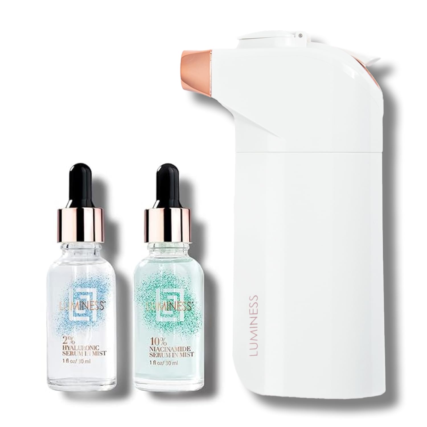 LUMINESS Blemish Prone Airbrush Skincare, Clarify & Revive - Includes Breeze Airbrush Device, Hyaluronic 2%, & Niacinamide 10% Facial Serums - Restore