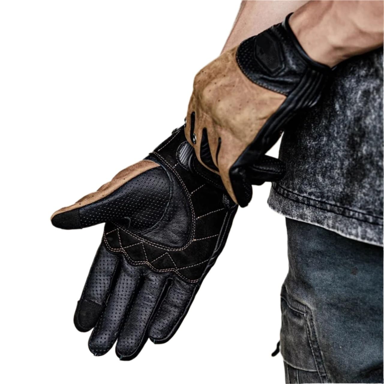 Genérico Compatible con Guantes de Montar de Cuero Vintage MR Motor | Armadura antiarañazos for hombres mujeres verano senderismo escalada ATV