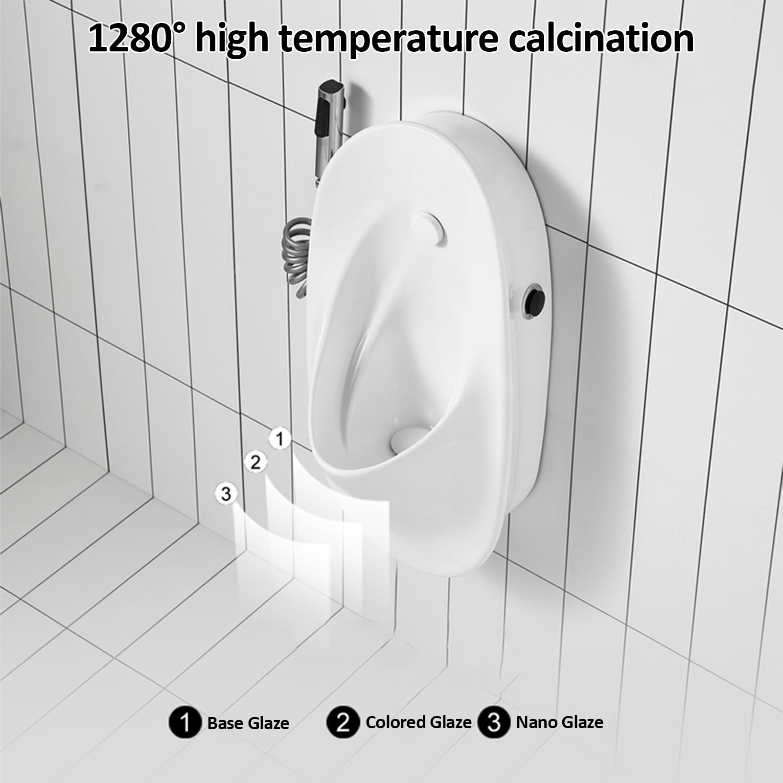 Ceramiczne Pisuary dla Mężczyzn, Pisuar ścienny z Rozciągliwym Pistoletem Natryskowym o Szerokości 20-50cm, Spłukiwaniem Sensorowym i Ręcznym Przyciskiem, do łazienki, Hotelu, Garażu, Baru