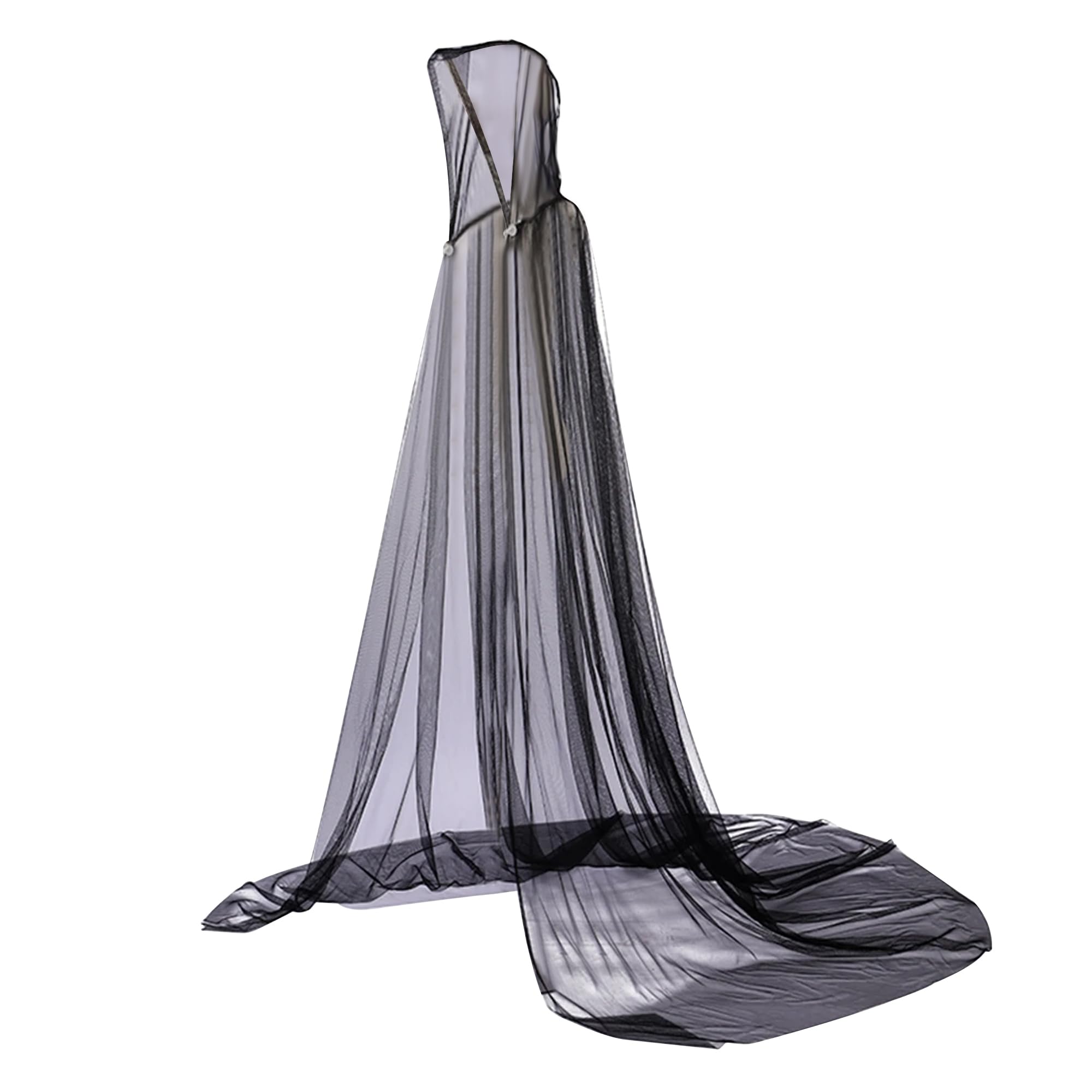 1 Tiers Women Wedding Tulle Cape Witch Vampire Hooded Cape Cosplay Party Ghost Bride Elf Cloak Long Train Bridal Dress Gothic Medieval Renaissance Halloween Costume Cloak with Oversized Hood (Black)