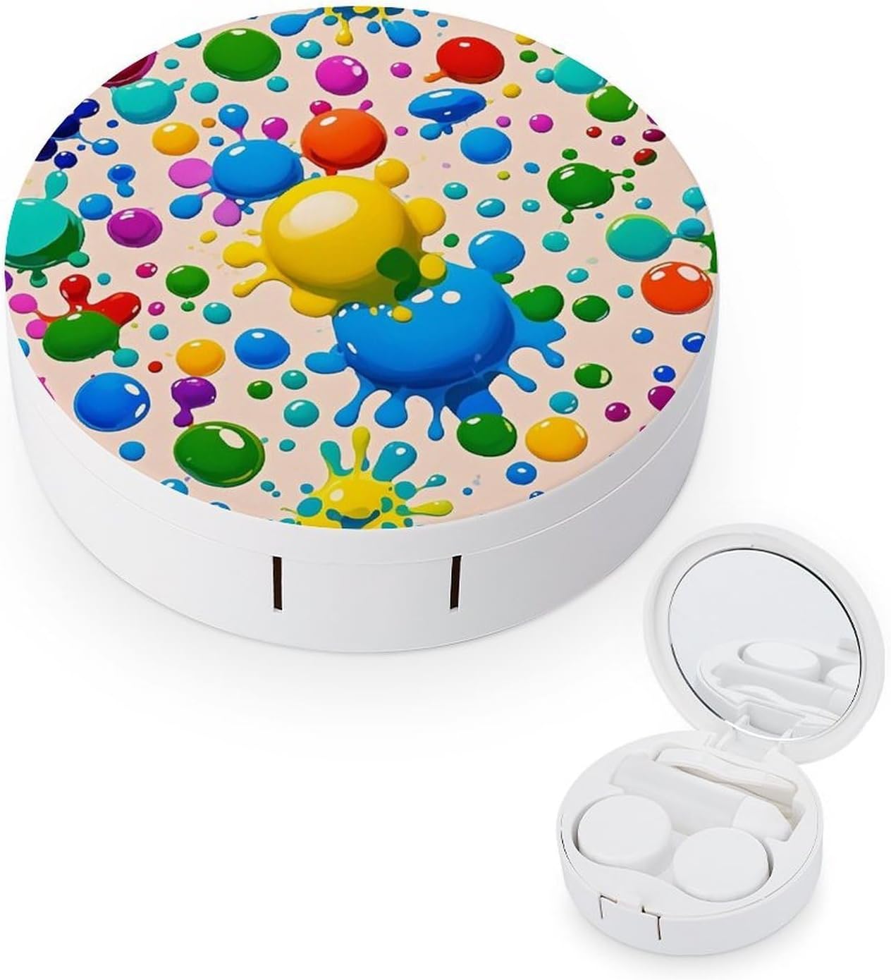 Paint Splatter Pattern Contact Lens Case Kit with Mirror,Tweezer And Contact Lenses Solution Bottle,Portable Soak Storage Kit Leak Proof Contact Lens Box Holder Container for Travel