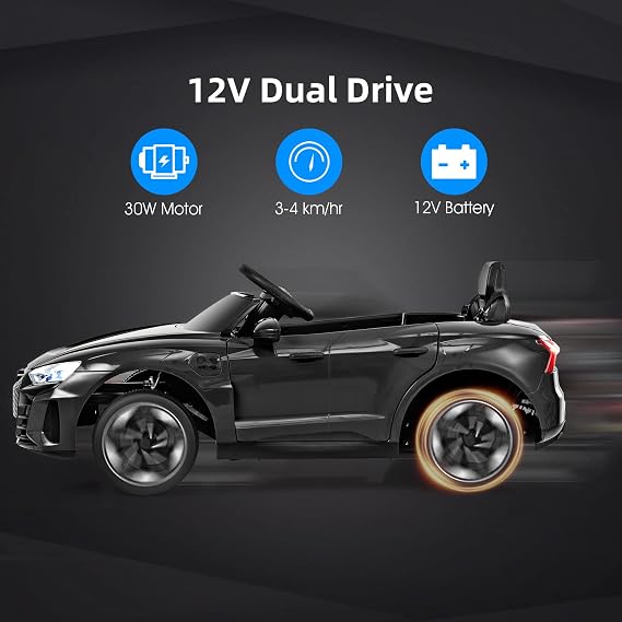 INFANS 12V Kids Ride On Car, Licensed Audi RS e-tron GT Electric Vehicle with Remote Control, Toddlers Battery Powered Toy with 4 Wheels Suspension, LED Headlight, Music, MP3, USB, TF Port (Black)