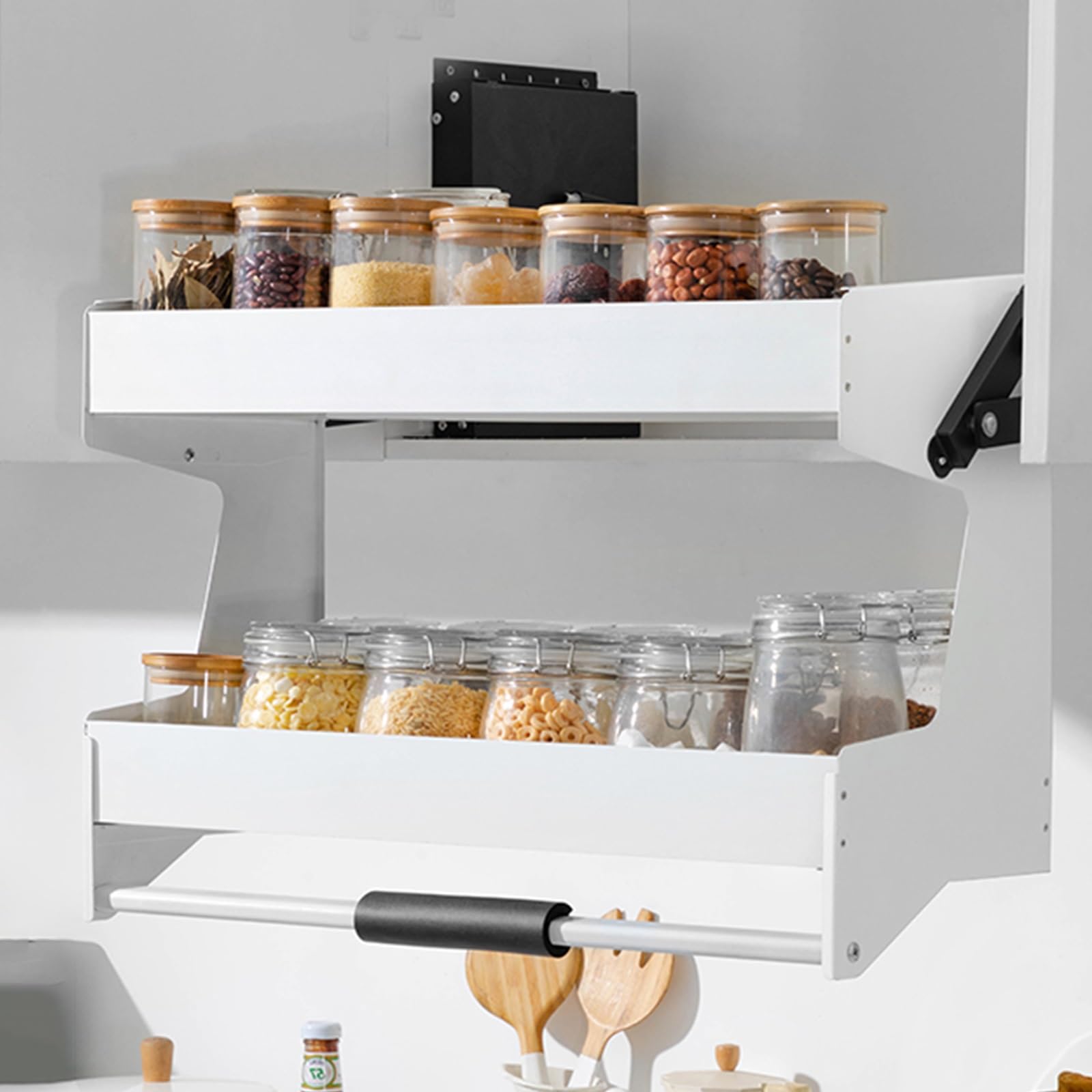 Estante desplegable para armarios de cocina, solución de almacenamiento blanca ajustable (222 x 250 x 452 mm), maximiza el espacio y la accesibilidad