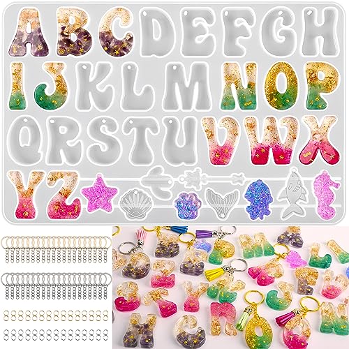 Actvty Alphabet Keychain Molds with Hole Reversed Alphabet Silicone Molds for Epoxy Letter Resin Molds for Keychain Jewelry Pendant Making