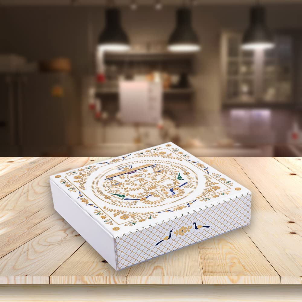 IZZHAARPeshkari Gold Wooden Sweet Box with Lacquered Top (1kg) – Exquisite Multi-Purpose Designer Dry Fruit & Mithai Empty Box for Wedding Gifts and Snacks Packaging