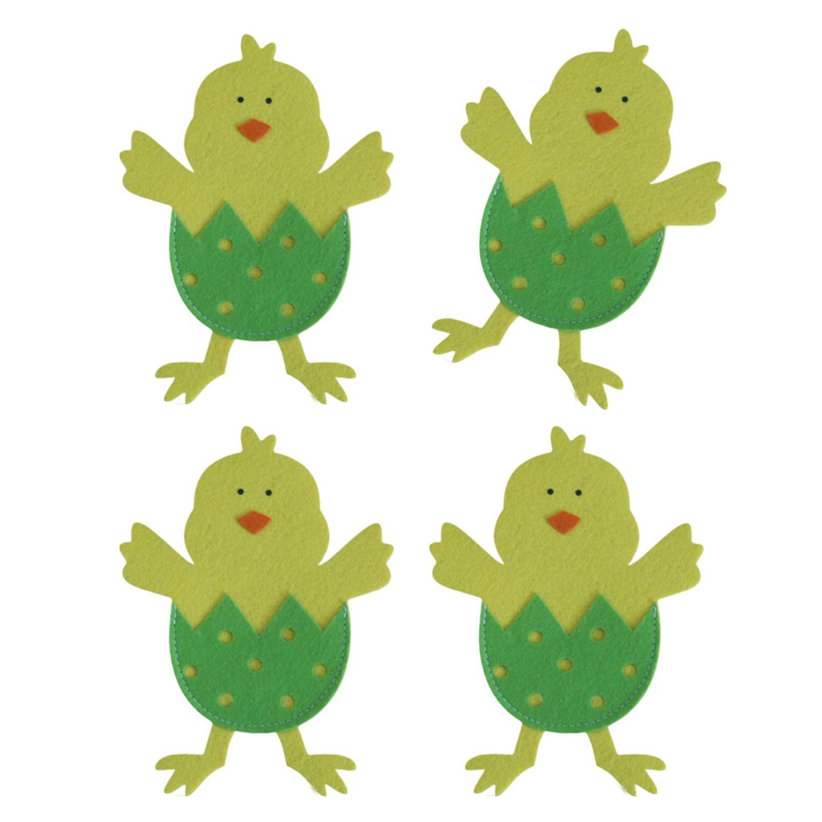 4Pieces Easters Chick Flatware Sleeves Comfortable Easters Chick Tableware Pocket For Seasonal Festivities