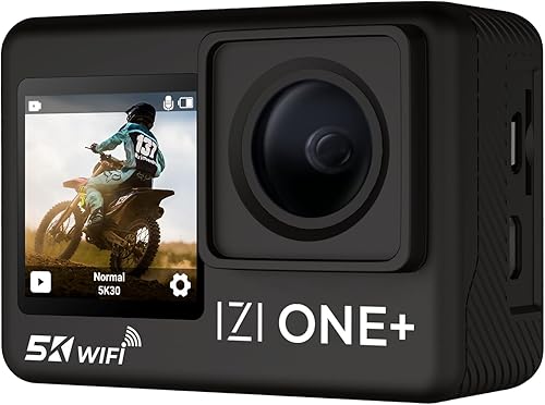 IZI Nueva cámara de acción ONE+5K30FPS 48MP, EIS, estabilización de 6 ejes, impermeable de 110 pies, Vlog, 170 FOV, WiFi, cámara de video de doble