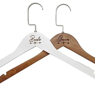 2 Pcs Bride Wedding Dress Hanger Wooden Groom Suit and Gown Non-Slip Hangers with Bow Tie Bridal Party Shower Gift (Style 1)