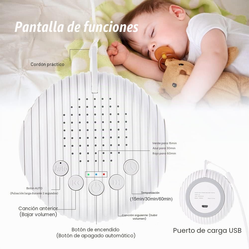 URAQT Máquina Ruido Blanco Bebe，Máquina de Ruido Blanco para Dormir Bebé Portatil, 10 Sonidos Relajantes y Temporizador, USB Recargable, Musica Relajante para Dormir Bebe