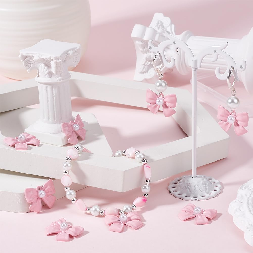 SUNNYCLUE 1 Box 30Pcs Pink Bowknot Charms Metal Bow Charm Bulk Alloy Imitation Pearl Bowknots Tie Bows Connectors Charm for Jewellery Making Pendants Necklace Bracelet Earrings DIY Craft Finding - Image 3