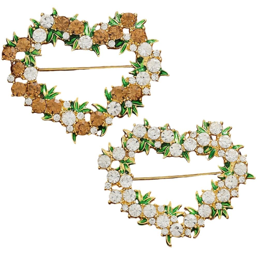 Sslvya 2 Pcs Rhinestones Heart Brooch Pin for Women Men, Sparkly Crystal Hollow Out Heart Lapel Pins Dresses Suit Scarf Shawl Clip Corsage Accessories