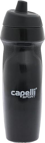 Capelli Sport Botella de agua deportiva, botella de agua de plástico con boquilla fácil de abrir y paneles de agarre, color negro, 18.5 onzas
