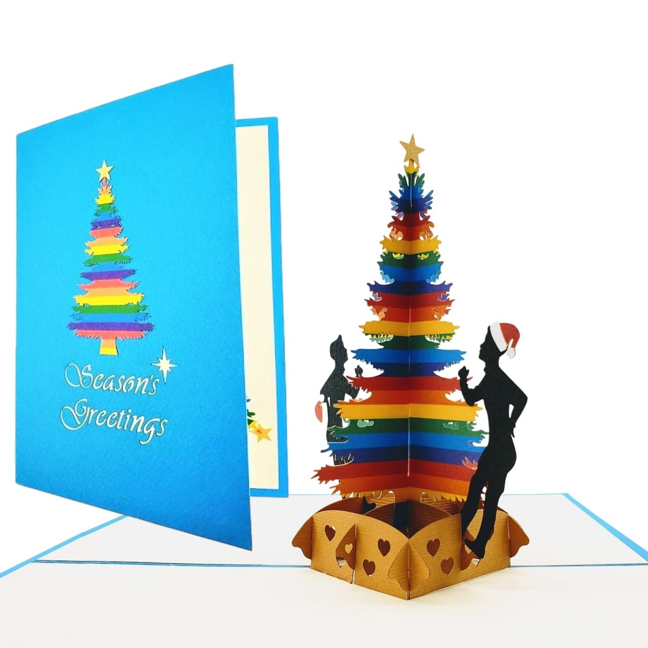 iGifts And Cards - Tarjeta de felicitación 3D, diseño de Navidad con texto en inglés"Season's Greetings, Holiday Season, X'Mas, Feliz Navidad, Pride, Joy, Hope, Happiness