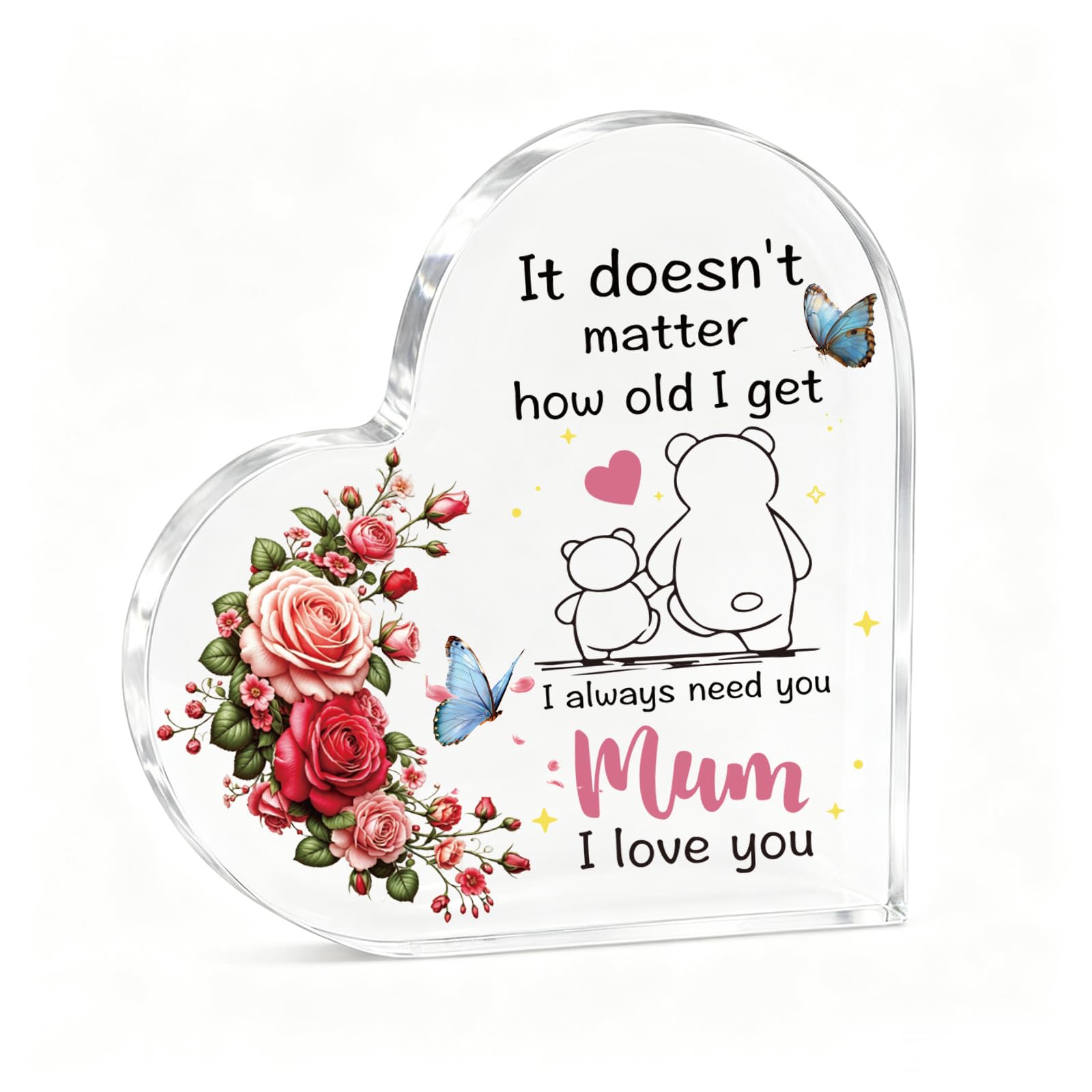 Mum Birthday Gifts, Gifts for Mum from Daughter Son - Heart-Shaped Plaque Desk Decor, Christmas Mothers Day Gift for Mum