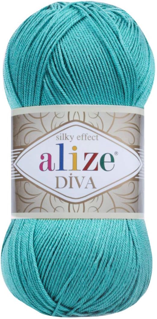 Alize Diva Silk Effect 100% Microfiber Acrylic Yarn 1 Ball/Skein 100gr 383yds Color (376 - Cyan)