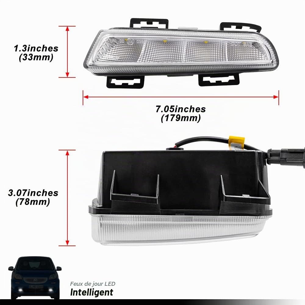 Feux de Jour LED Compatible avec M-ercedes-Benz Smart Fortwo 451 2013-2015, Feux de Conduite Avant DRL Antibrouillard DLR Kit Câblage Canbus Sans Erreur Blanc Xenon 800LM 2PCS
