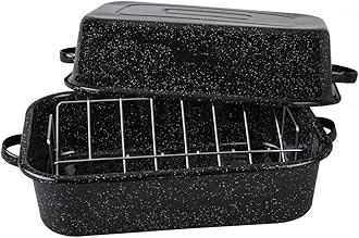 Granite Ware21 in Oven Rectangular Roaster with lid and V Rack (Speckled Black) - Accommodates up to 25 lb poultry or roast.