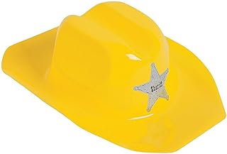 Fun Express - Plastic Bright Yellow Cowboy Hat 1 pc for Party - Apparel Accessories - Hats - Cowboy Hats - Party - 1 Piece